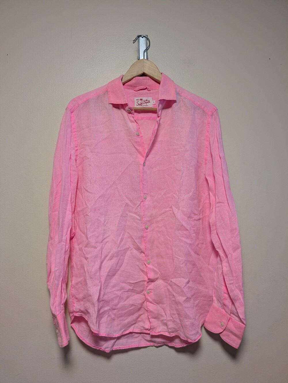 MC2 Saint Barth Pink 100% Linen Button Down Shirt Size Large